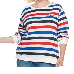 Popsugar love ya self striped red white blue sweatshirt for curvy women size XL